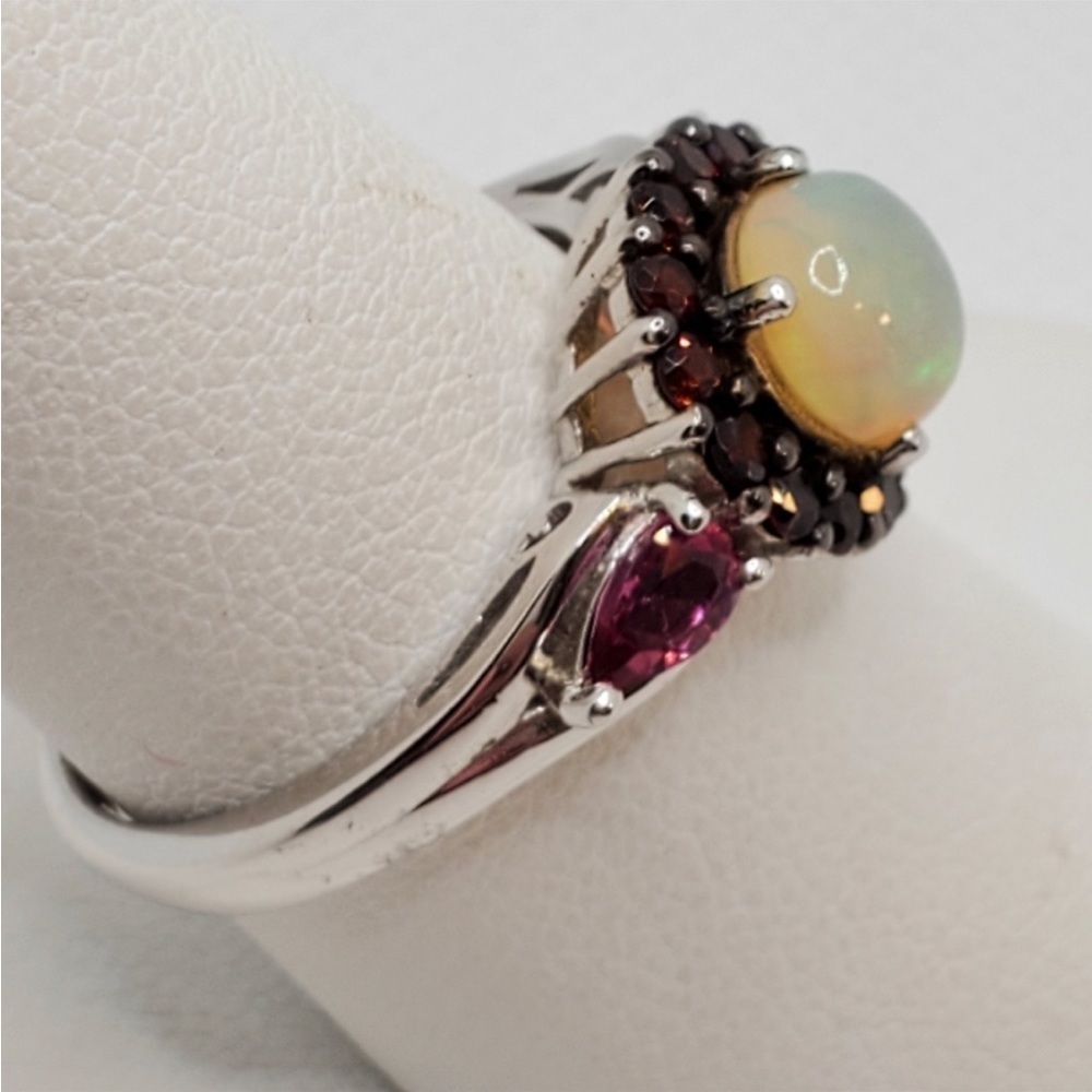 Sterling Silver .95 Opal Opalescent Garnet ring 9 vintage style - Picture 5 of 12